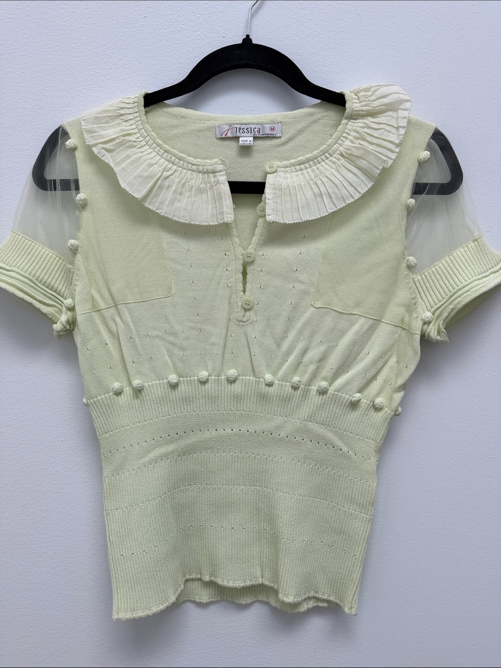 Jessica Pale Yellow Knit Top with Pleated Collar